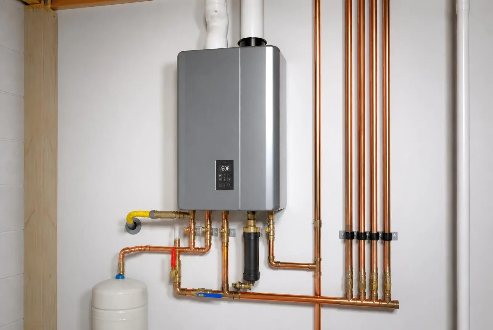 Water heater installation in a residential utility room